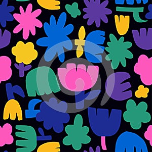 Abstract Hand Draw Floral Shape Vibrant Color Pattern