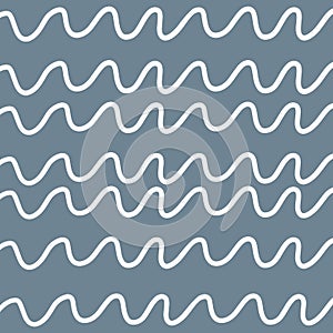 Abstract hand drawing in childish style. Seamless vector pattern of white wavy lines on a gray background