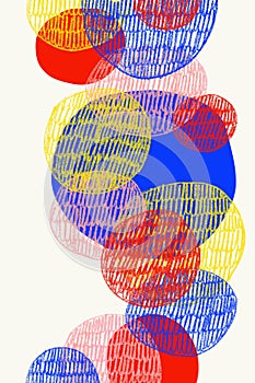 Abstract hand drawing of overlaid, colourful circles