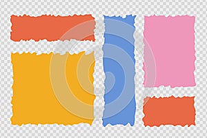 Set of torn paper bright colors with ripped edges hand drawn