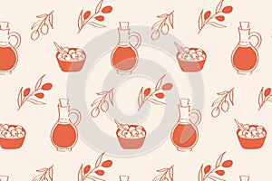 Olive theme pattern hand drawn olive oil