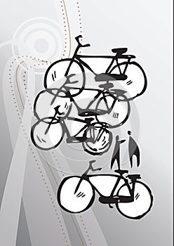 Abstract hand-drawn bicycles