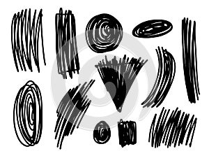 Abstract hand drawn doodle circles, arrows. Business doodles isolated on white background.