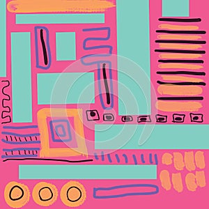 Abstract hand drawn doodle on pink background seameless pattern.