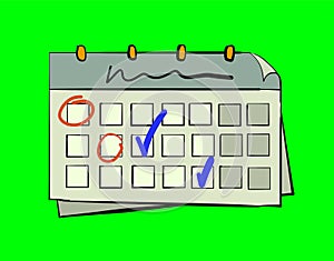 Abstract hand drawn paper calendar isolated on green screen