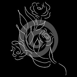 Abstract hand drawn rose flower isolated on black background. Rose flower vector outline icon. Line art. Sketch