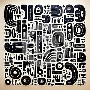 Abstract Hand Drawn Shapes: Doodle Poster With Thick Lines