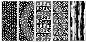 Abstract hand drawn textures made with gouache. Isolated on white background. Black grunge elements like dots, lines