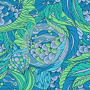 Abstract hand drawn  underwater sea flora seamless pattern