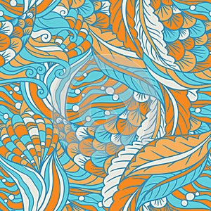 Abstract hand drawn underwater sea flora vector seamless pattern