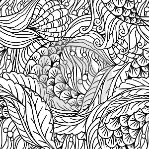 Abstract hand drawn underwater sea vector seamless pattern, illustration for coloring book