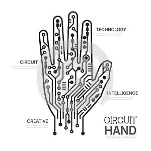 Abstract hand in an electronic circuit chip. infograph technology template, presentation vector infographics photo