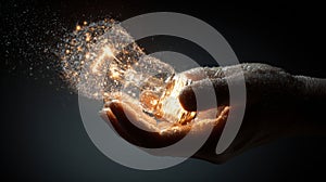 glowing lightbulb held gently in hand