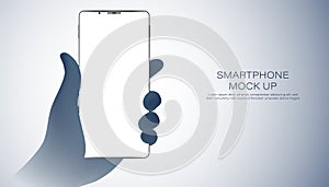 Abstract hand holding a phone Mockup phone concept For inputting information on the white and gray background, high-tech