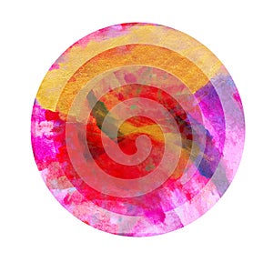 Abstract hand painted watercolor background in circle.