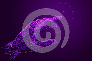 Abstract hand touching a virtual interface point representing digital interaction and command.