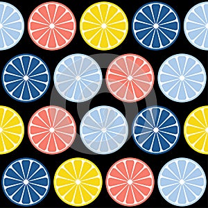 Abstract handmade citrus rounds seamless pattern background. Childish handcrafted wallpaper for design card, baby nappy, diaper,