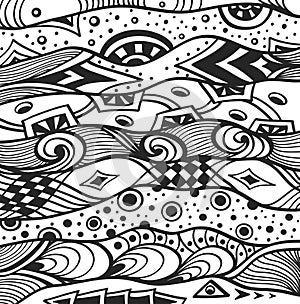 Abstract handmade Ethno Zentangle background black on white