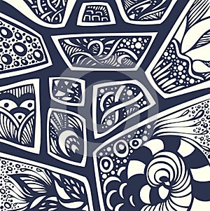 Abstract handmade Ethno Zentangle background black on white