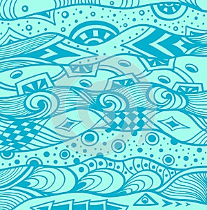 Abstract handmade Ethno Zentangle background in blue