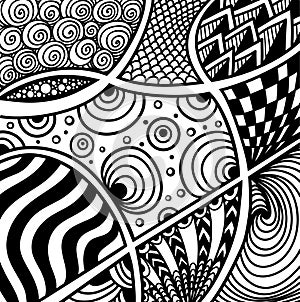 Abstract handmade Zentangle background black on white