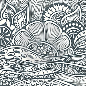 Abstract handmade Zentangle background black on white