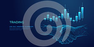 Abstract handshake and stock market candlestick.