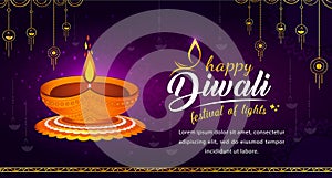 Abstract Happy Diwali Illustration with traditional diya