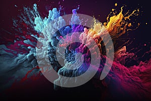 Abstract happy Holi colorful background, bright rainbow ink clouds AI Generated