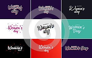 Abstract Happy Women\'s Day logo with a love vector design in pink. red. and black colors