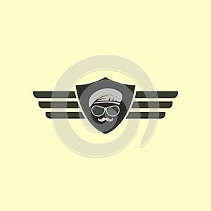 abstract hat commando face man thick mustache eagle wings logo icon