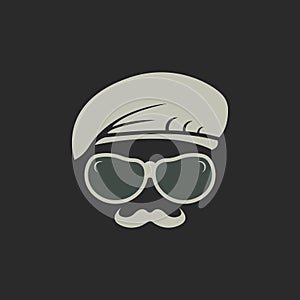 abstract hat commando face man thick mustache logo icon