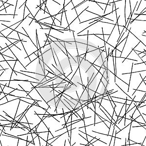 Abstract hatching seamless pattern. Scratched cracked vector texture. Black ink pen lines strokes on white background