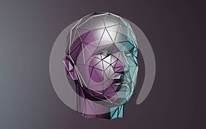 Abstract head meash polygon technology illustration, artificial intelligence ai concept 3d rendering