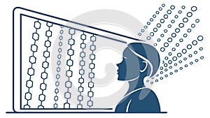 Abstract Head Profile with Data Stream, vector design Generative AI