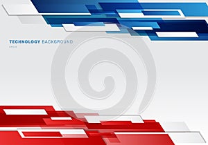 Abstract header blue, red and white shiny geometric shapes overlapping moving technology futuristic style presentation background
