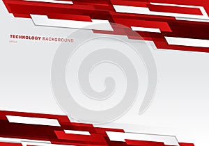 Abstract header red and white shiny geometric shapes overlapping moving technology futuristic style presentation background with