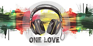 Abstract Headphones With One Love Text