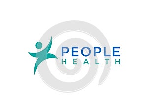 Abstract Health People Logo. Green and Blue Hand Drawn Human Icon isolated on White Background. Flat Vector Logo Design Template E
