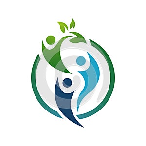 abstract healthy people logo with herbal and green elements