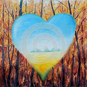 Abstract heart on the background of the forest, hope, love