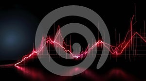 Abstract heart beat 3D wave on dark background, Heartbeat or cardiogram in form of fire with sparks