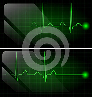 Abstract heart beats cardiogram on green monitor