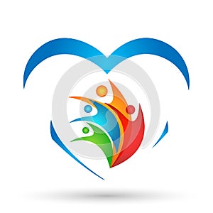 Abstract Heart colorful people union love wellness together team work logo icon concept vector illustrations on white background