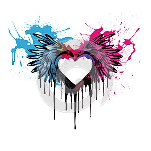 An abstract heart with colorful wings colour drip