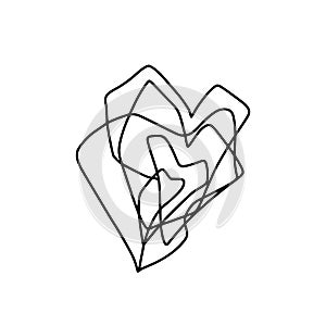 Abstract heart one line drawing. Continuous line heart isolated on white. Minimalistic style.