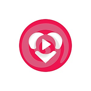 Abstract heart and play button logo, video player icon vector illustration