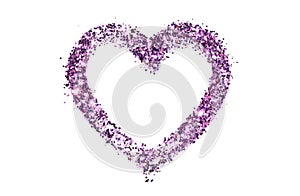 Abstract heart of purple glitter sparkle on white