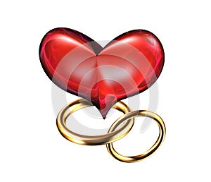 Abstract heart and rings background of 3d
