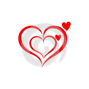 Abstract heart shape outline. Vector illustration. Red heart icon in flat style. The heart as a symbol of love. Amazing, draw.